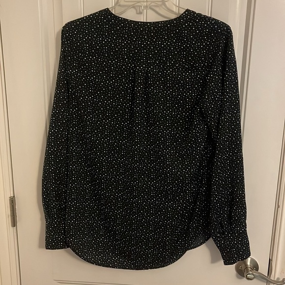 J Crew | Long Sleeve Blouse Black White Polka Dot 1/4 Button down Women’s sz S - Picture 6 of 9